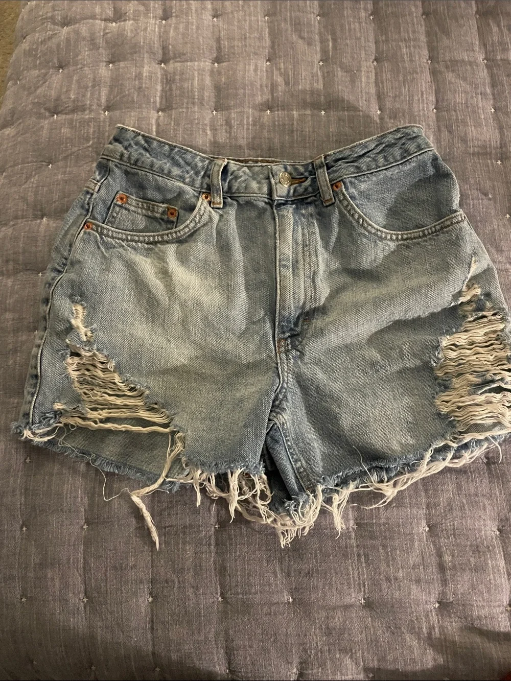 Topshop Light Blue Distressed Denim Cutoff Shorts